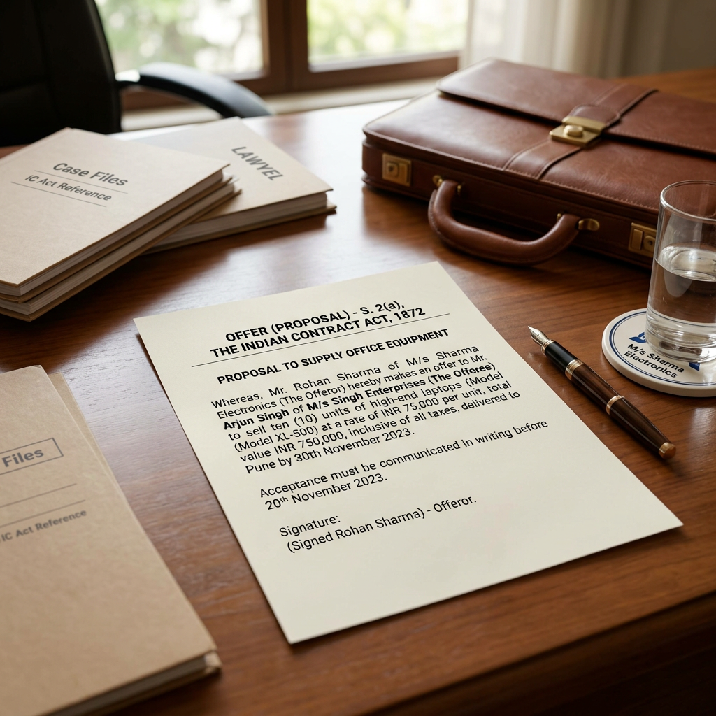 Contract proposal under Indian Contract Act 1872 offers ten Lenovo laptops for INR 750,000.